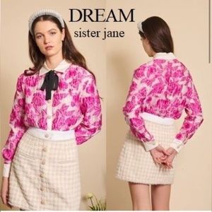 SISTER JANE *Peony Jacquard Blouse* ~
White Collar & Cuffs ~ Long Sleeves